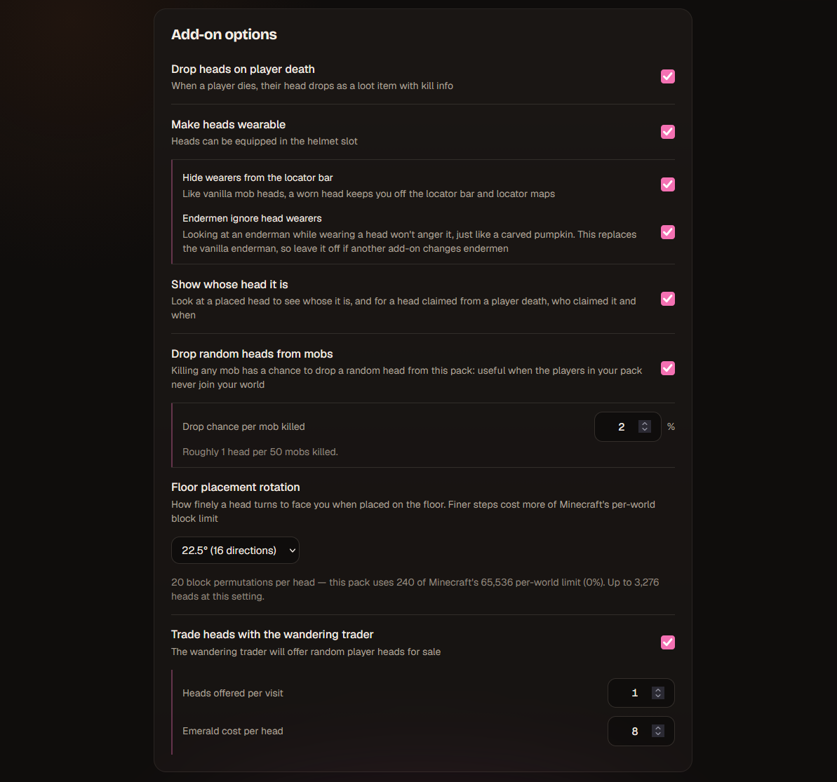 The generator's add-on options
