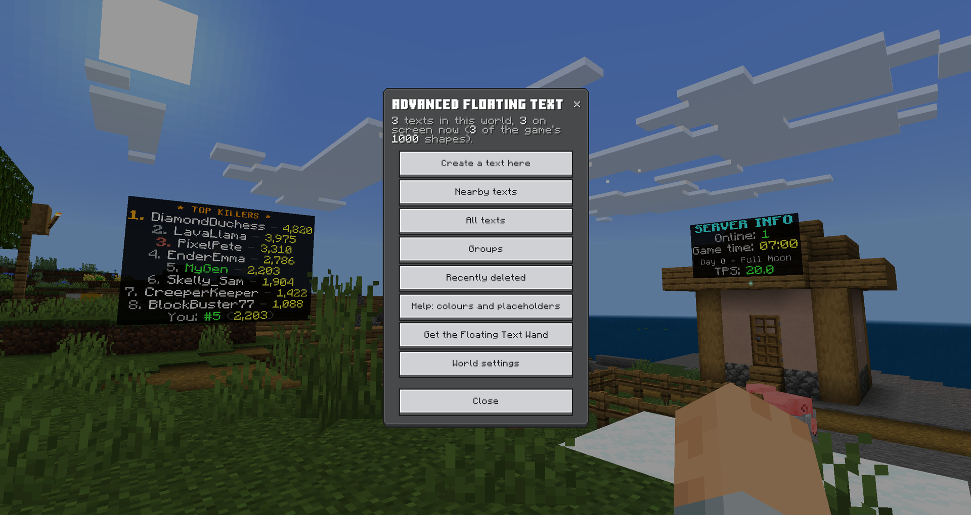 The menu: create, find, group, restore and set up