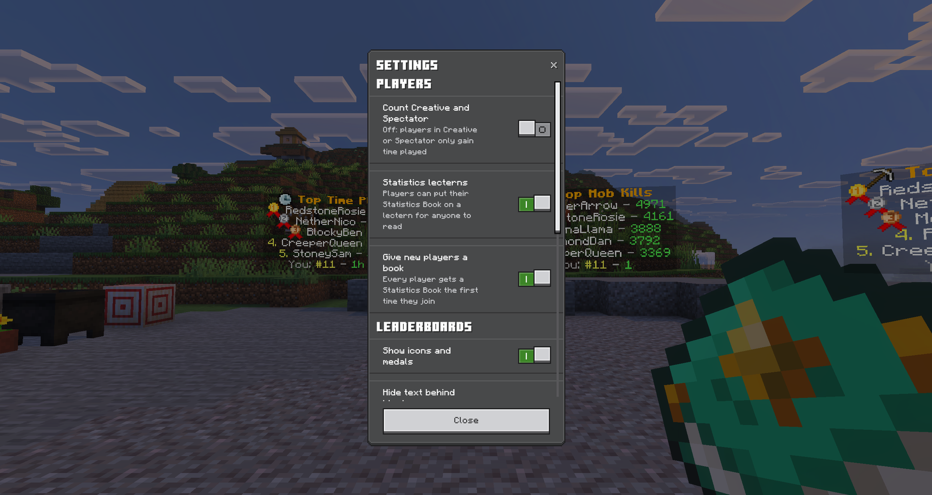 Server settings: Creative mode, books, lecterns and leaderboards